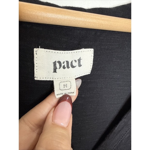 Pact Tiered Tank Midi Dress M Black Organic Cotton Lagenlook Sustainable Henley - Picture 6 of 7